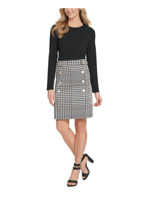 

DKNY Женская эластичная одежда на молнии с длинным рукавом и круглым вырезом выше колена для работы, Черный