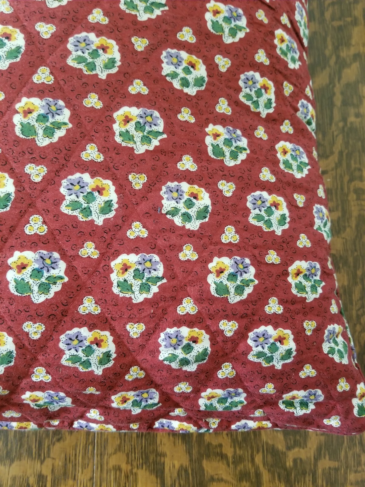 Beautiful Red Flowered Quilted Pillow Cover Hook and Loop Closure 19 X 19