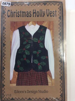 Eileens Design Studio Crafts Christmas Holly Vest  Elleen Chapman Sz P S M L XL