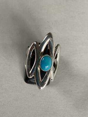 Native American Sterling Sandcast Turquoise Ring 6