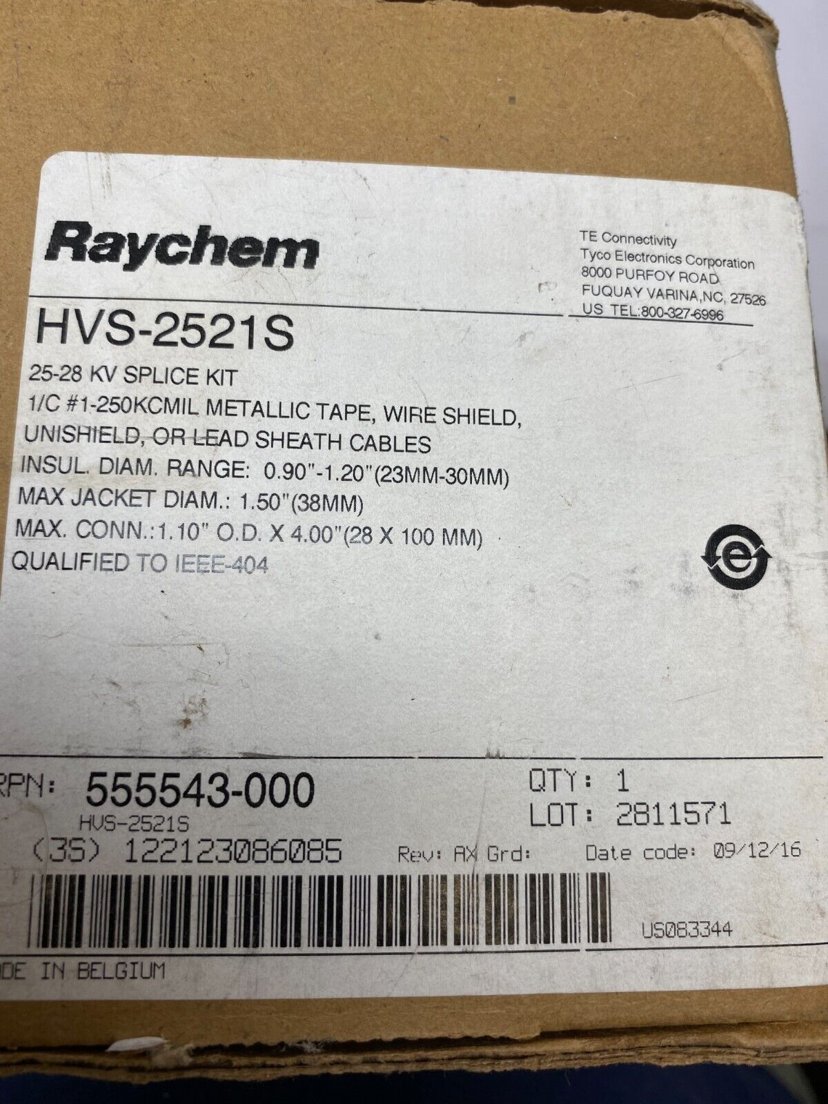 Raychem HVS-2521S 555543-000 25-28kV Splice Kit 1/C #1 Raychem HVS-2521S 555543-000 25-28kV Splice Kit 1/C #1