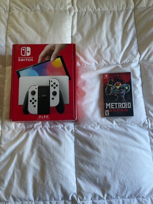 White Nintendo Switch Oled Console plus Metroid Dread Game Bundle: Open Box, 