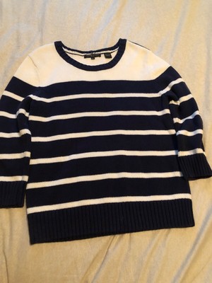 Jeanne Pierre Women's Black &Ivory Thin Knit Sweater Striped Size PS Cotton