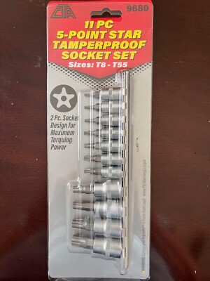 CTA TOOLS 11PC 5 POINT STAR TAMPER PROOF SOCKET SET  SIZE T8-T55 ON RAIL