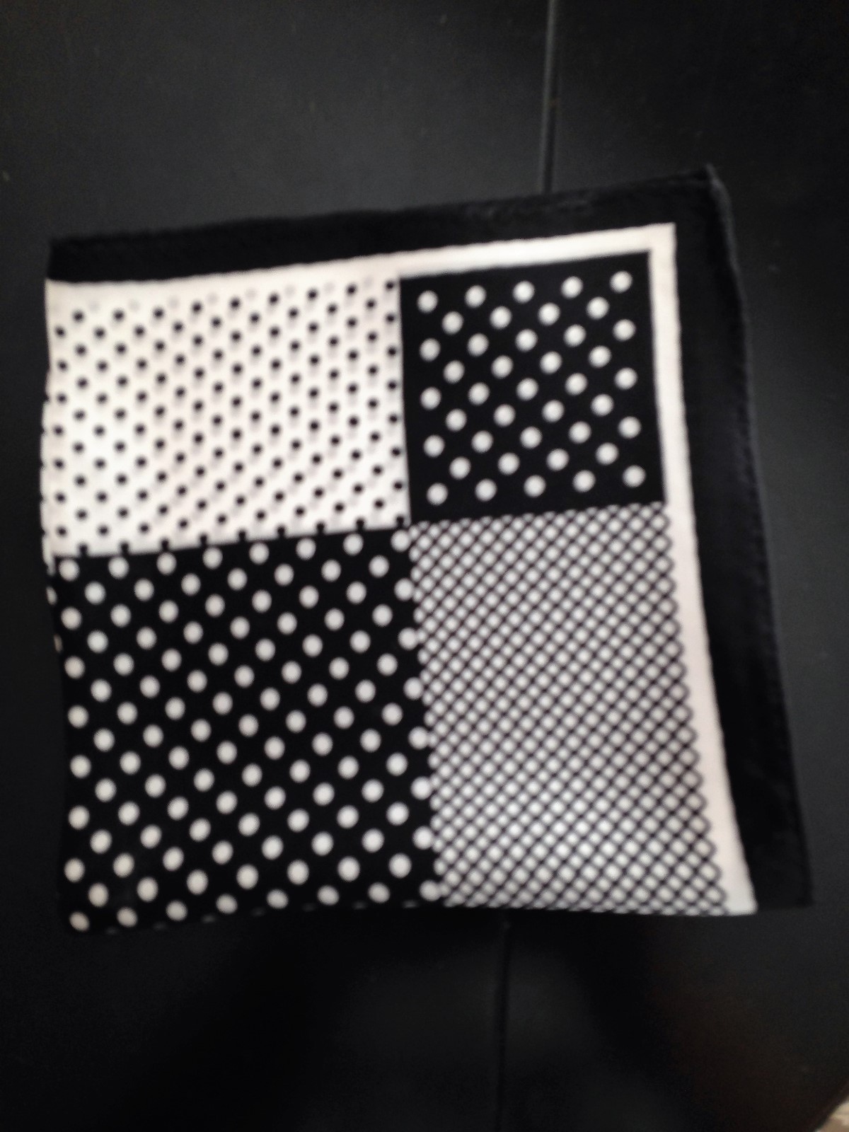 REDUCED! 14" 100% silk elegant, designer black and white square-B5