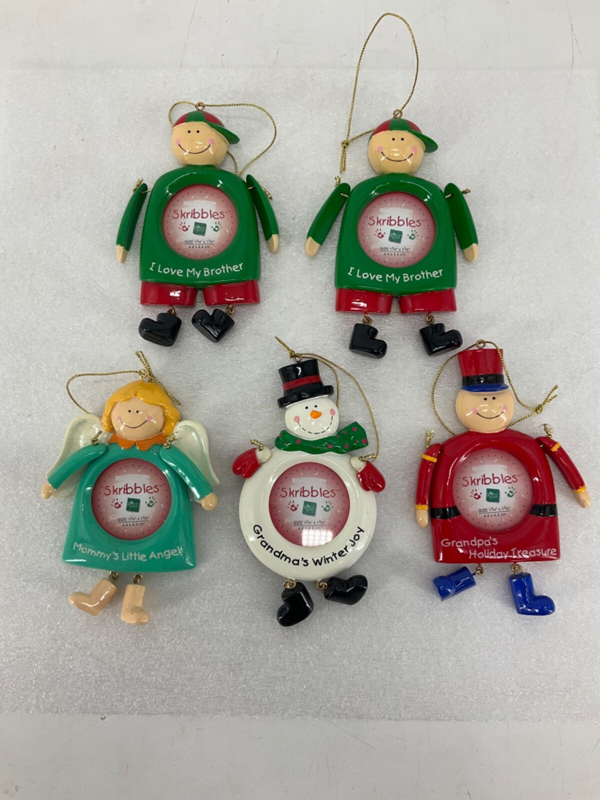 LOT OF 5 Vintage Assorted RUSS Skribbles Picture Frame Christmas Ornament NOS