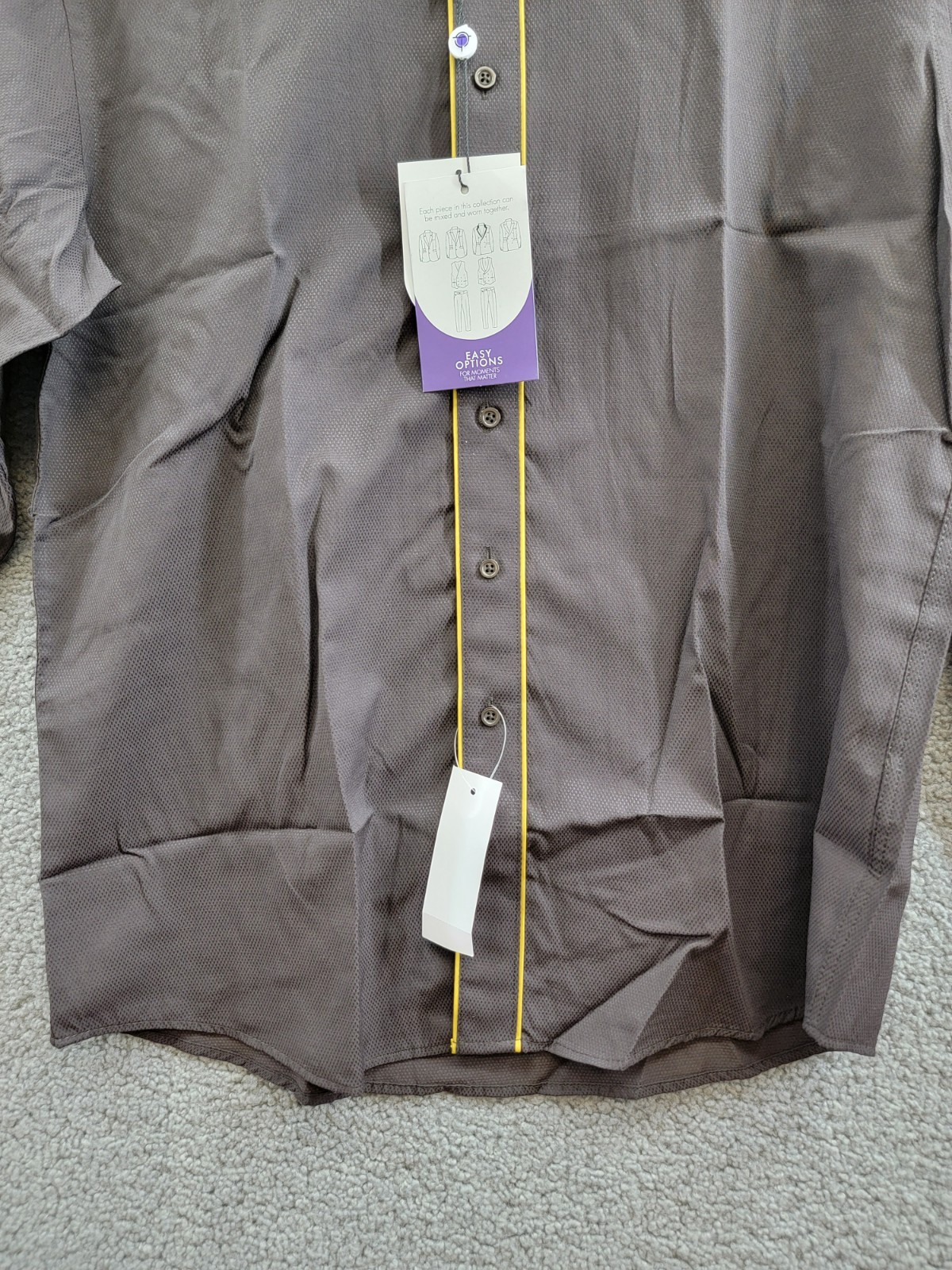Tayion Collection Slim Fit Dress Shirt Men's L 16-16.5 32-33 Brown & Gold L/S - Picture 4 of 20