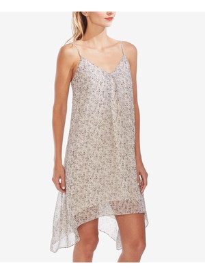 

VINCE CAMUTO Женское Бежевое Платье Миди Хай-Лоу с V-образным вырезом и принтом на тонких бретелях  XS, Бежевый