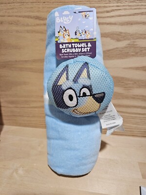 Licensed Character Kids Bath/Beach Towel And Scrubby Set  - Bluey Dog