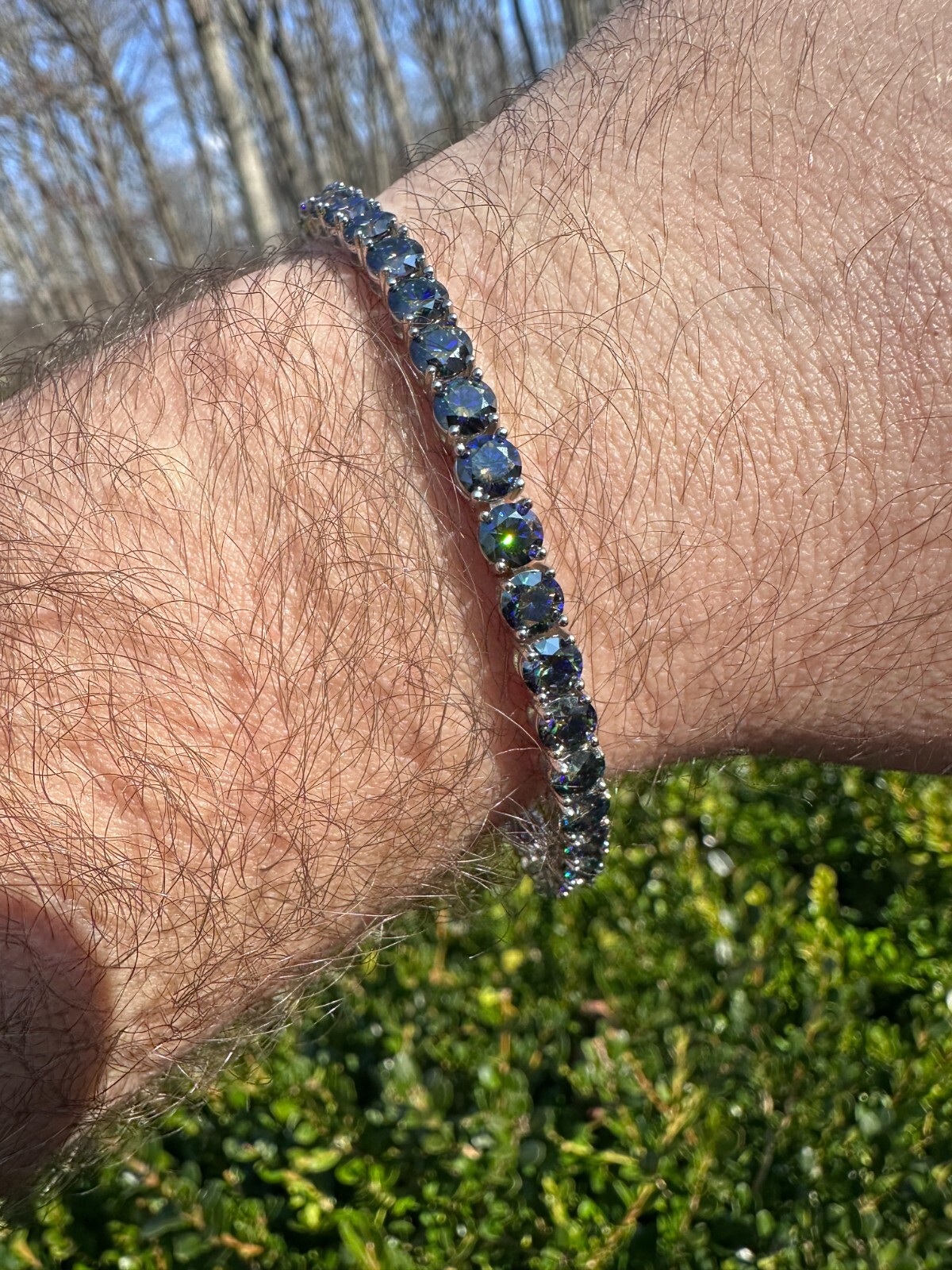 Pre-owned Silver Real Iced Dark Blue Moissanite 5mm Tennis Bracelet 925  Pass Diamond Test