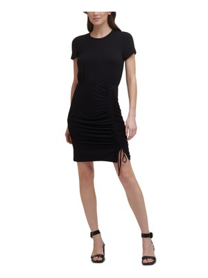 

CALVIN KLEIN Womens Black Tie Pullover Styling Short Sleeve Short Sheath Dress, Черный
