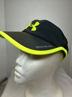 Under Amour Black Cold Black/Neon Yellow Logo Women s Visor Hat Adjustable VGC.