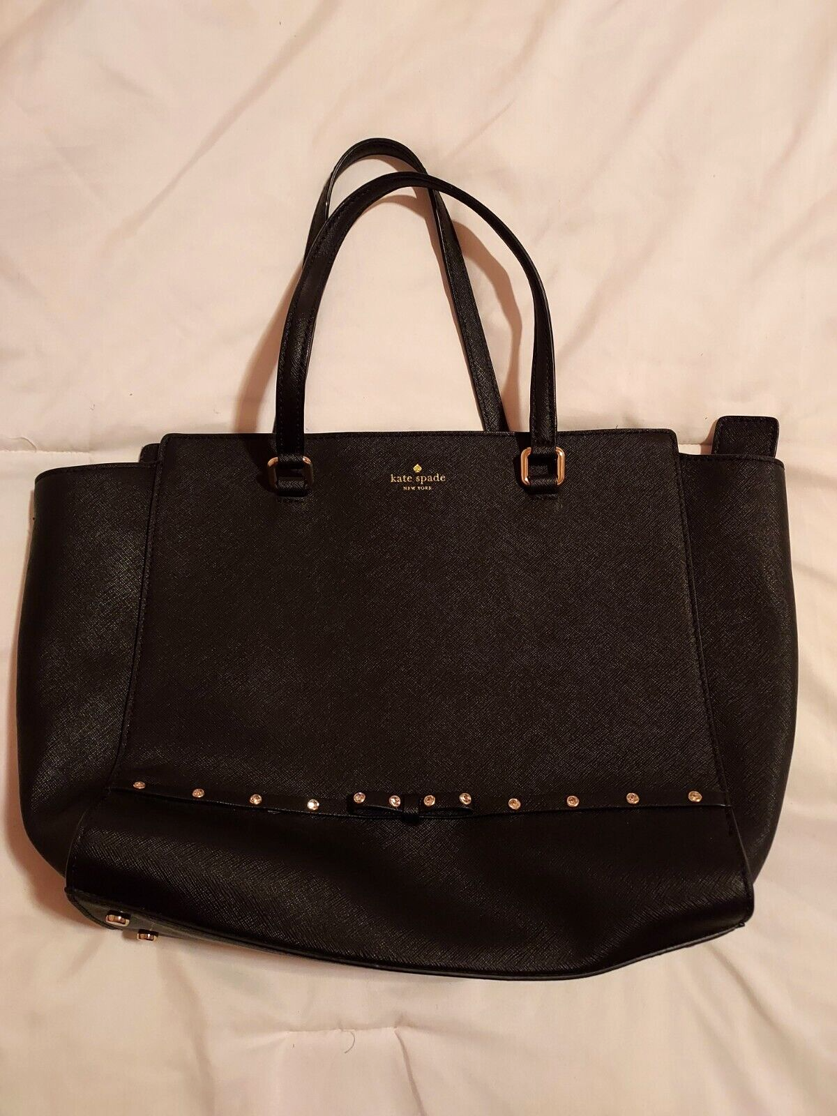 Kate Spade Black Bag Handbag Purse Large Laurel Way Hadlee Jeweled Bow Pls Read