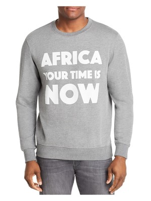 AFRICA YOUR TIME Мужской серый хлопковый свитер классического кроя с длинным рукавом и графическим логотипом L