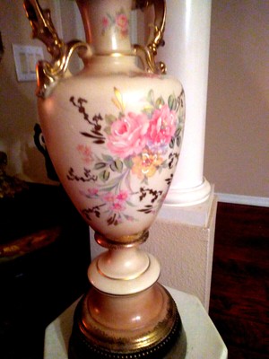 Lot of 2 Vintage Super Cute Floral Roses Lamp Shabby Cottage Chic painted Works