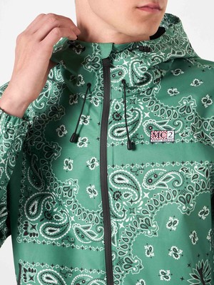 Pre-owned Mc2 Saint Barth Man Hooded Lightweight Windbreaker With Bandanna Print In Green
