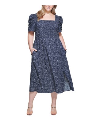 

DKNY Женское темно-синее платье макси с квадратным вырезом и короткими рукавами, плюс 22 Вт, Navy