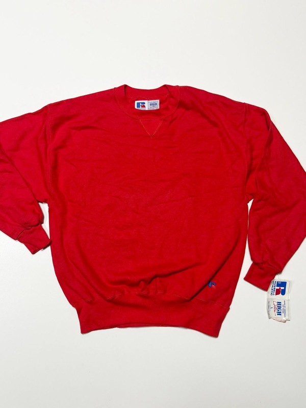 Vintage 90s Russell Athletic Blank Red Crewneck Sweatshirt NWT Made in USA Size