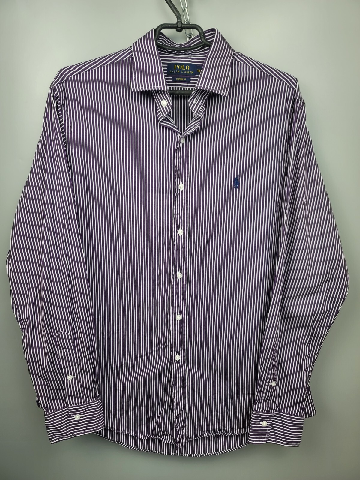 Polo Ralph Lauren Violet Purple Cotton Striped Shirt Mens Size 16.5