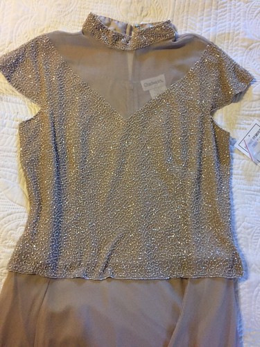 NWT Champagne Size 12 Mother Of The Bride Beaded Chiffon Evening Dress