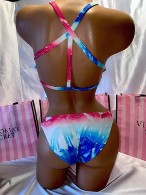 Victorias Secret PINK Swim Suit Flounce Tie-Dye Cagey Back XS