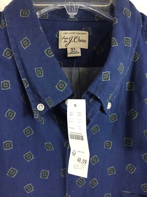 J Crew Men s Long Sleeve Shirt Cotton Wool Blue Geometric Size XL New $69.99