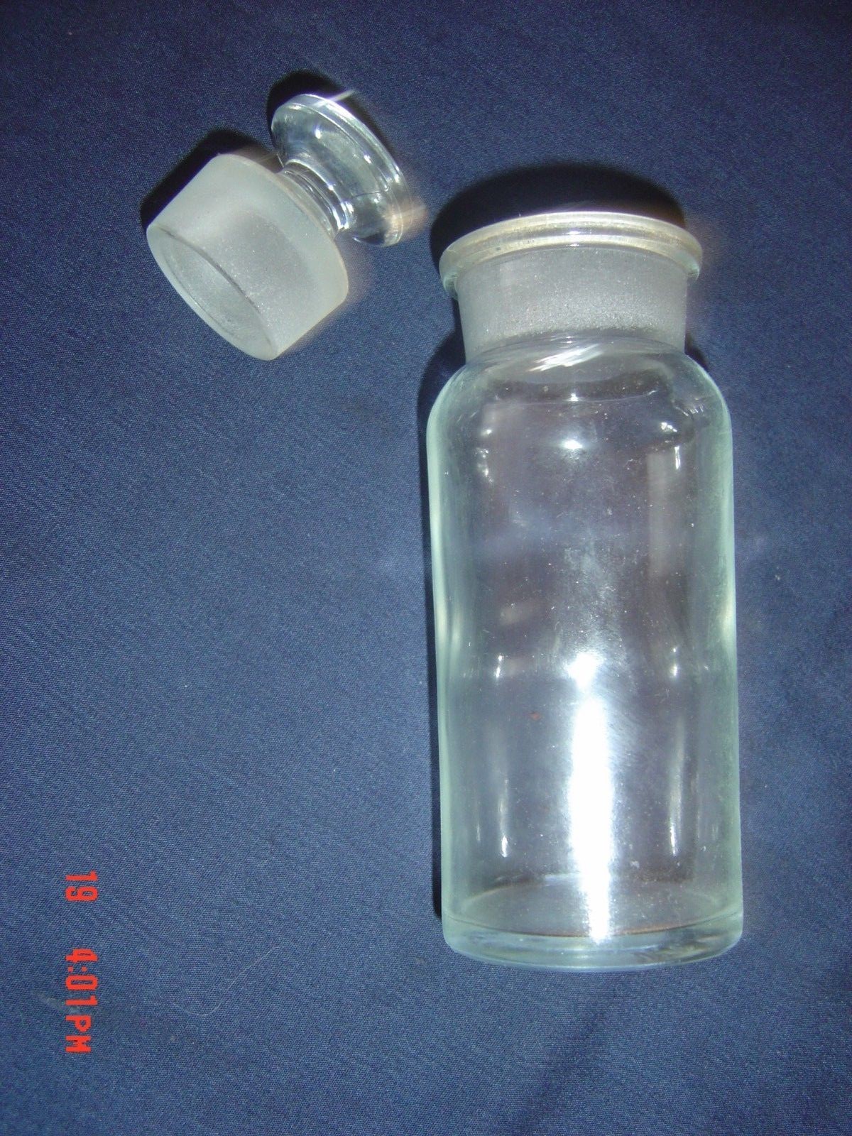 VINTAGE T.C.W. Co. USA Wide Mouth Ground Glass Bottle # 8 WITH GLASS STOPPER