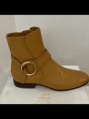

CHLOE Женские коричневые кожаные ботильоны с круглым носком и круглым носком на блочном каблуке с застежкой-молнией 37,5, Коричневый, C20A35991