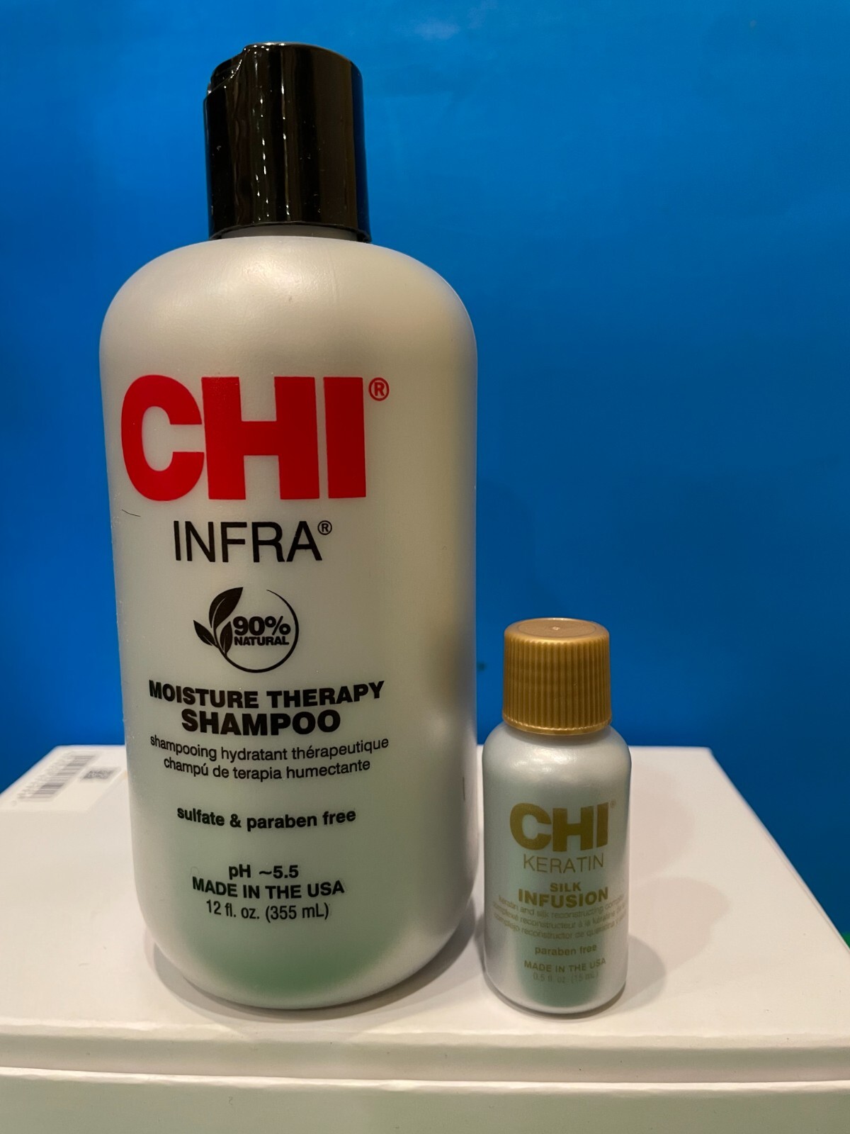 2 Chi Infra Moisture Therapy Shampoo & Keratin Silk Infusion 12oz & 0.5oz Sealed