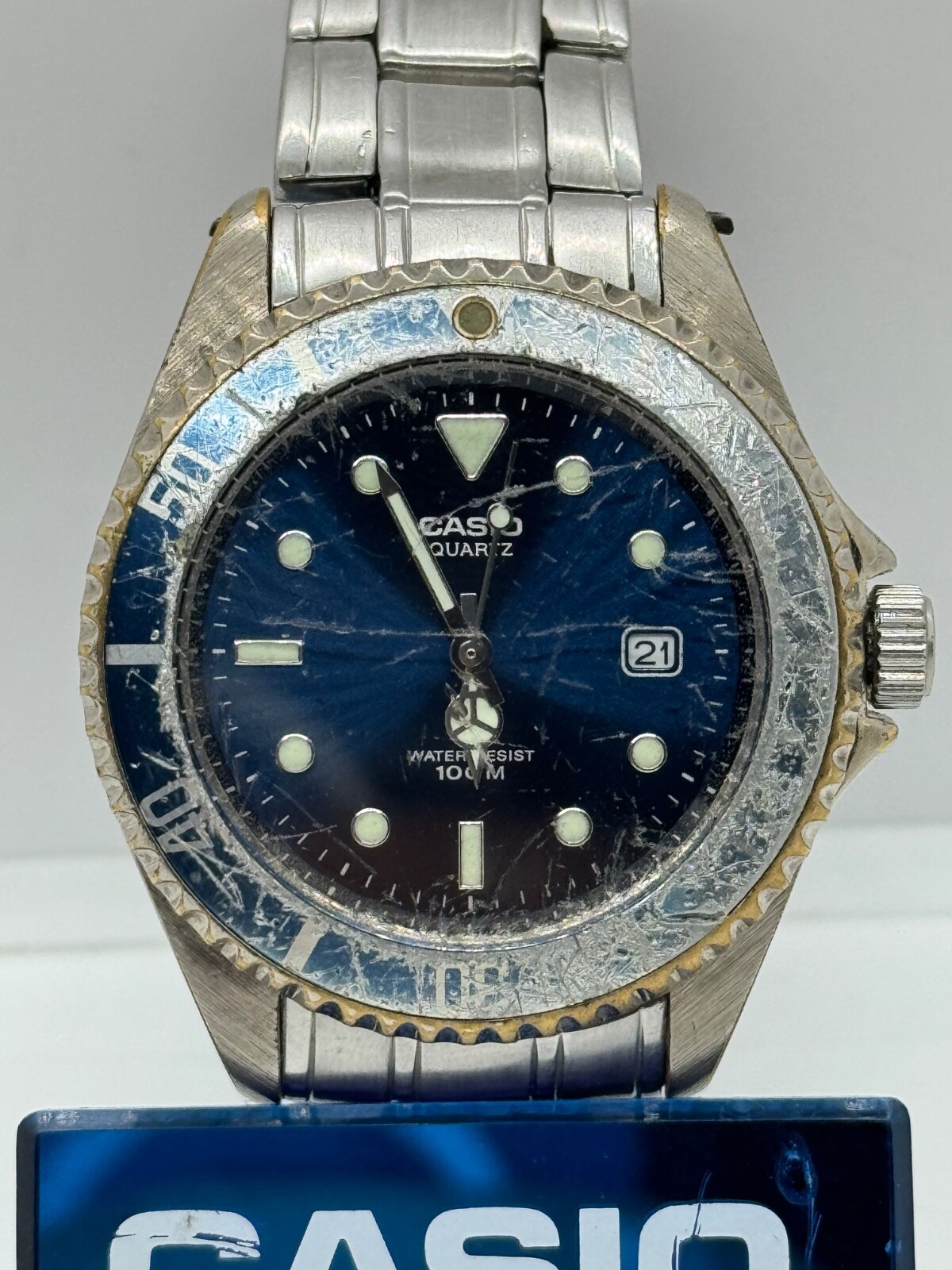 CASIO クォーツ 100M防水 MTD-1010 電池新品 希少白文字盤 CASIO 