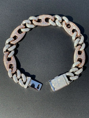 Pre-owned Silver Miami Cuban Gucci Bracelet Two Tone Rose Gold Plated Solid 925  Rapper Icy In  And Rose