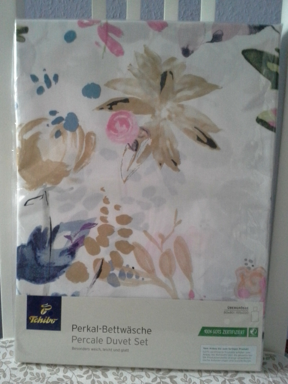 Tchibo, Bettwäsche, Perkal Bettwäsche, Übergröße, weiß/bunt, Neu