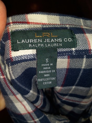 Lauren Ralph Lauren Womens Plaid Flannel Ruffle Front Button Up Shirt Size Small