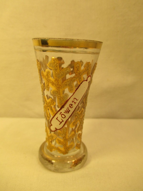 Lions Restaurant Souvenir Verre Ã  Schnaps Um 1900 ÃMail Peint Vieux Stamperl