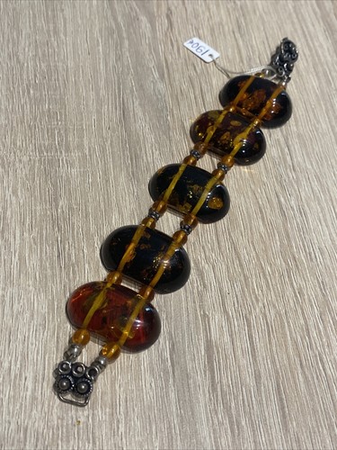 Bracelet Gourmette Ancien En Pierre D'Ambre Véritable. Orange, Style Unisexe, Sans Fermoir.