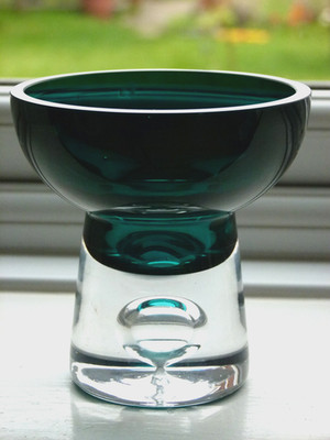 Krosno Poland Handmade Glass Ornament / Vase Vintage suspended bubble Teal Green