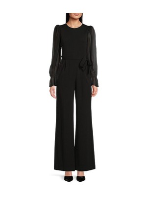 

CALVIN KLEIN Womens Black Tie Belt Cuffs Формальный прямой комбинезон, Черный