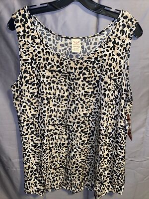 Faded Glory Womens Tank Top Brown Leopard Print Stretch Size 1X NEW WITH TAGS
