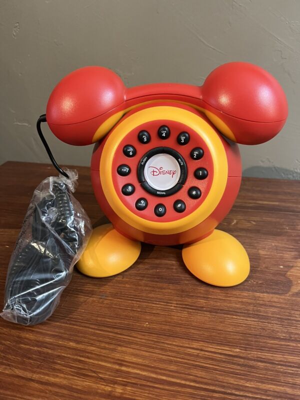 Vintage Disney Mickey Mouse Telephone Red Yellow Push Button DPH8020C