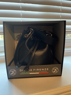 Divina Firenze Black Bucket Genuine Italian Leather Handcrafted Handbag BOXED
