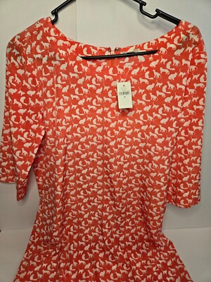 Gap Womans Vicki Shift Coral and White Cat Print Dress