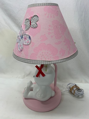 Babies R Us Bunny With Butterflies Nursery Baby Lamp Pink and Gray 19 Inches