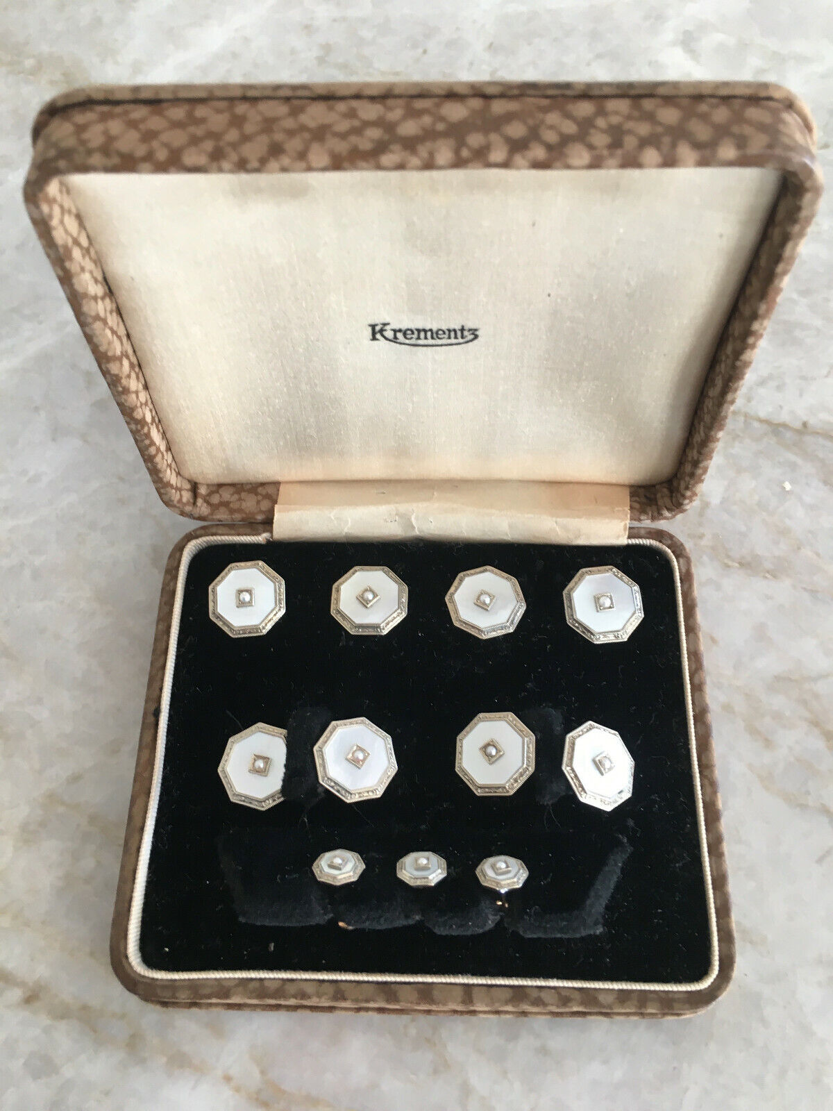 Vintage 9-Piece Krementz Mother-of-Pearl Cufflink and Stud Vintage 9-Piece Krementz Mother-of-Pearl Cufflink and Stud
