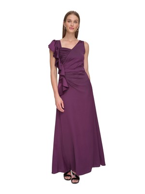 DKNY Womens Burgundy Ruffle Cascade Lined Sleeveless Full-Length Gown Dress 6