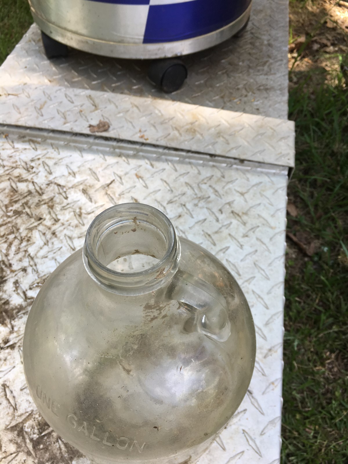 Old Vintage (1) One Gallon Clear Glass jug Container  Finger handle wider mouth