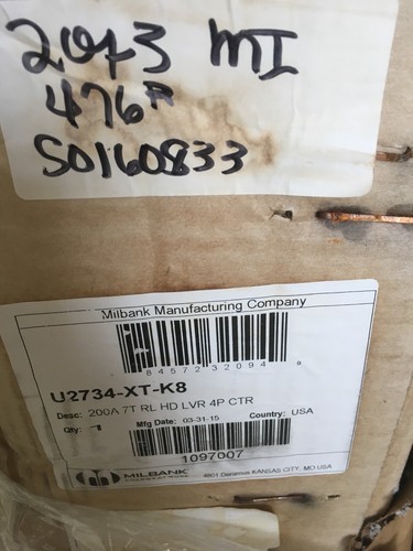 MILBANK 7 TERMINAL 200 AMP 3 PHASE 3R METER BASE W/ BYPASS 4 SPACE U2734-XT-K8