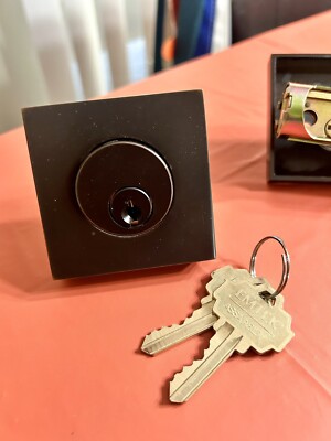 2 X EMTEK Square  Modern Single Cylinder Deadbolt, Flat Black  Key Different