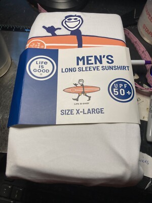 Life Is Good Surf L/S Tee Sun Shirt Surfboard Mens XL White UPF 50 New