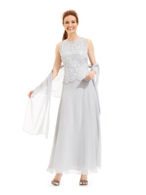 

JKARA Женское серебристое шифоновое платье без рукавов с шифоновым шарфом, длинное вечернее платье, Серебряный