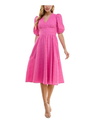 CITY STUDIO Womens Pink Lined Front Button Closure Midi Dress Juniors XXS